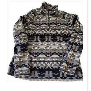 Eddie Bauer Women's Fleece 1/4 Zip Black and Grey Southwest Graphic Design sz xl